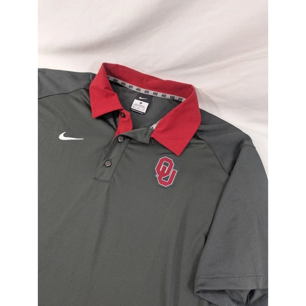 Oklahoma Sooners Nike Polo Shirt Mens XL Gray Red OU NCAA Performance Dri-FIT
